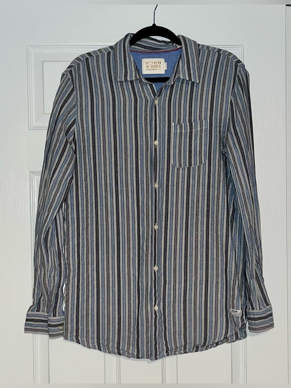 Scotch & Soda Amsterdam Men's Blue and Gray Stripe Button-Down Shirt Medium Reg